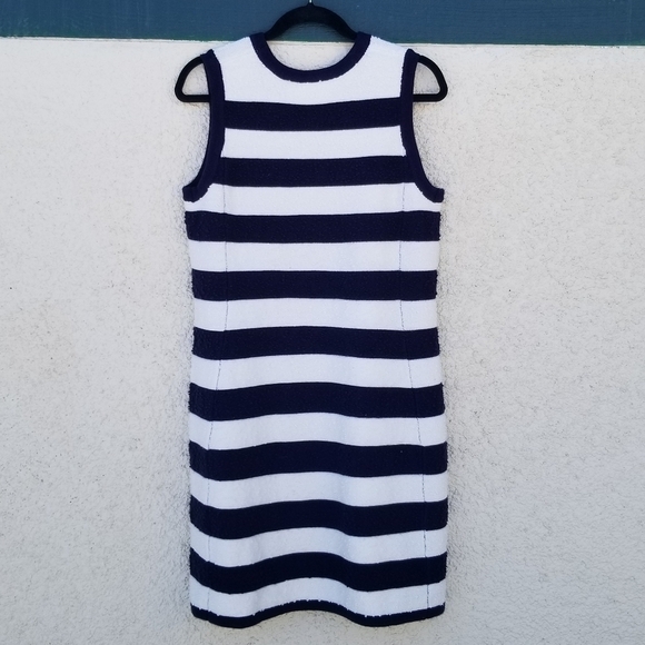 Eliza J textured nubby knit sleeveless shift dress nautical stripe blue white L - Picture 2 of 6
